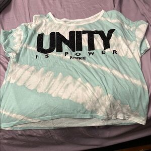 Justice Aqua and White Unity T-Shirt/Crop Top